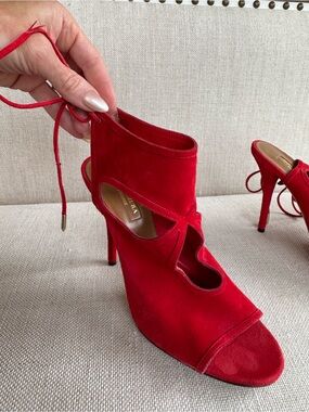AQUAZZURA Red Suede Lace-Up High Heels - Never Worn